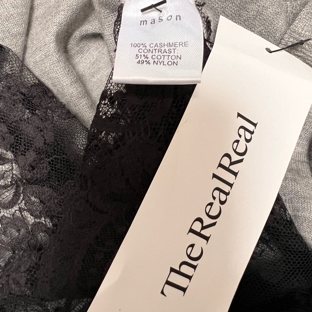 Mason 100% Cashmere Top Women Sheer Black Lace Size Small Office Siren Coquette - Picture 11 of 15